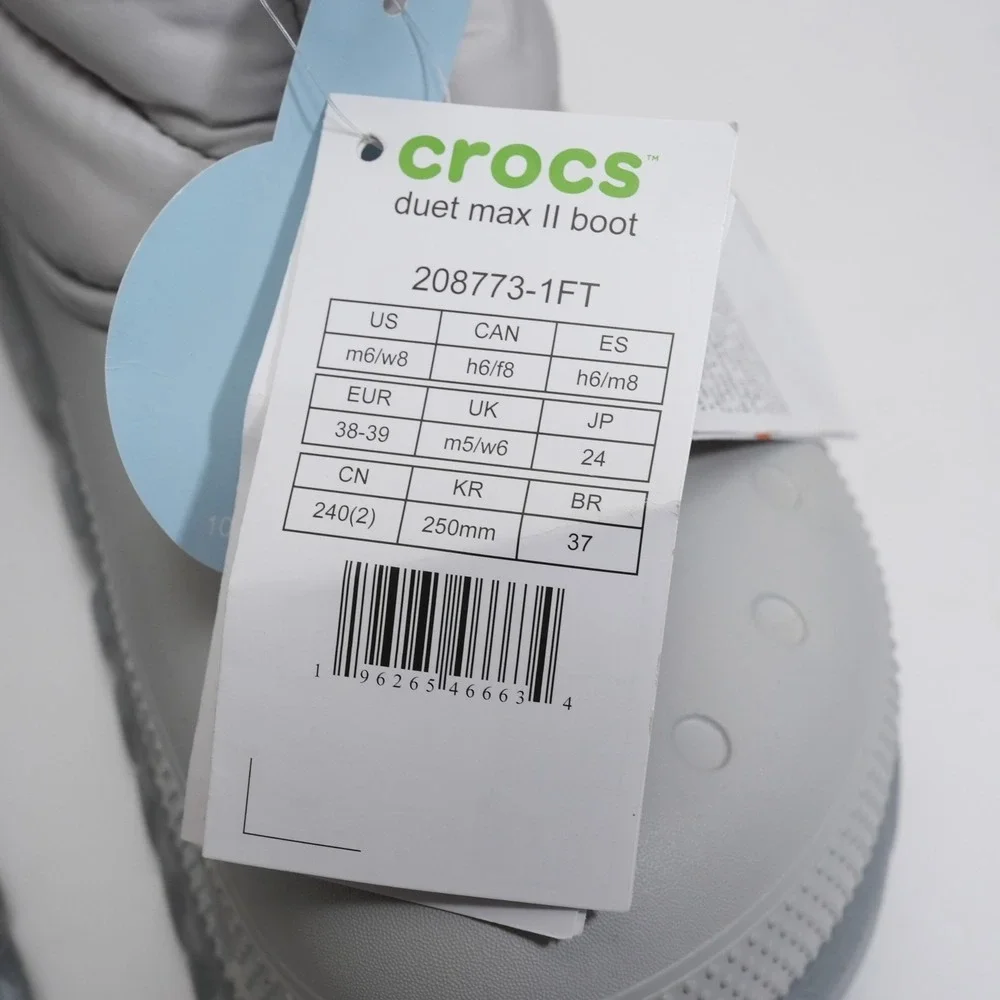 Crocs Duet Max II Boot Women‎ 8 Grey Insulated Faux Fur Puffy Winter Snow 208773